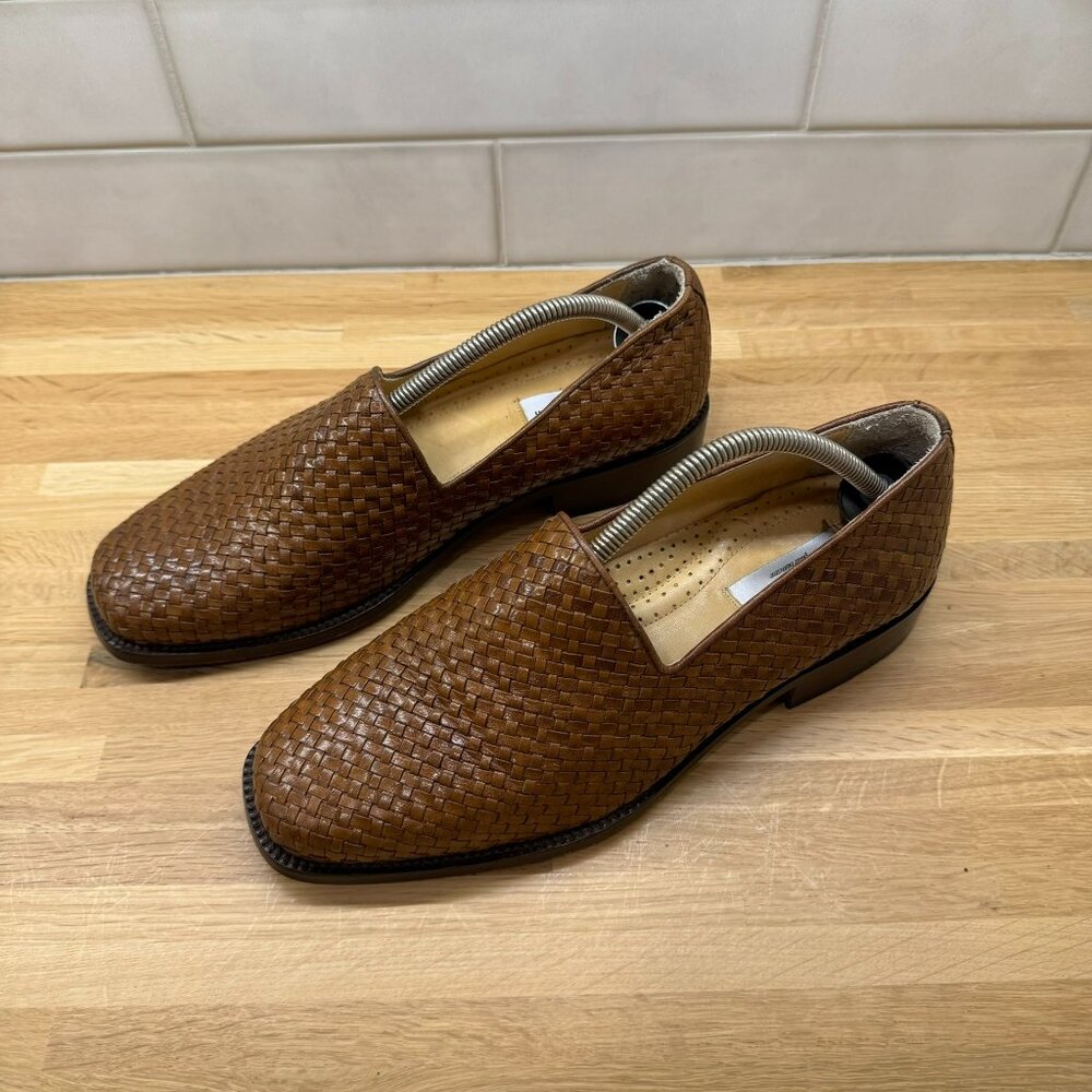 Yves Saint Laurent Tan Woven Leather Slip-On Loafers